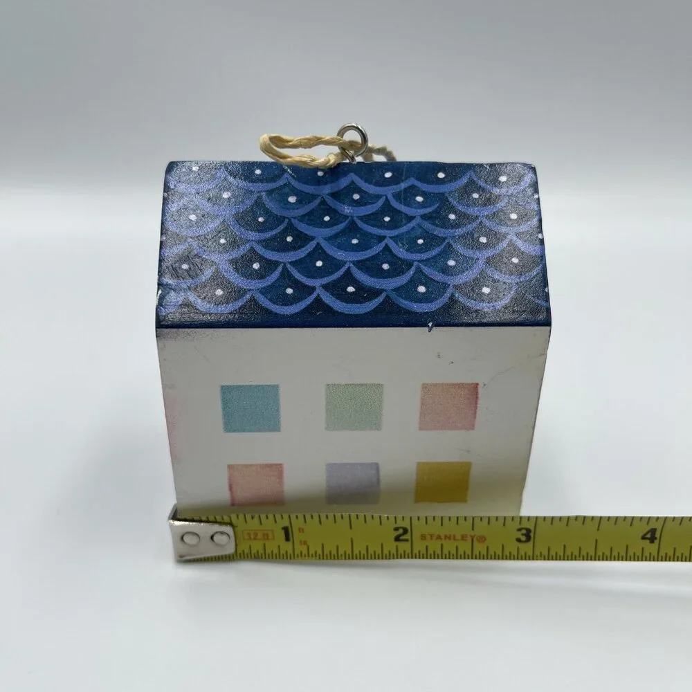 2013 Crate & Barrel Jen Corace Wooden House Christmas Ornament Hearts & Home